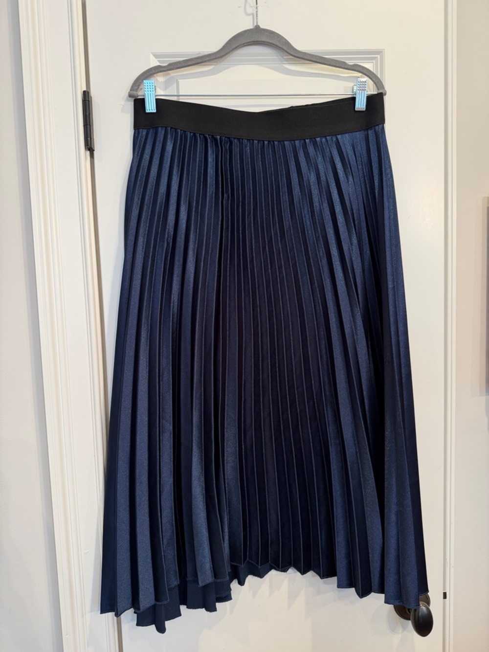 Time and Tru Navy Blue Pleated Maxi Skirt with Black Waistband